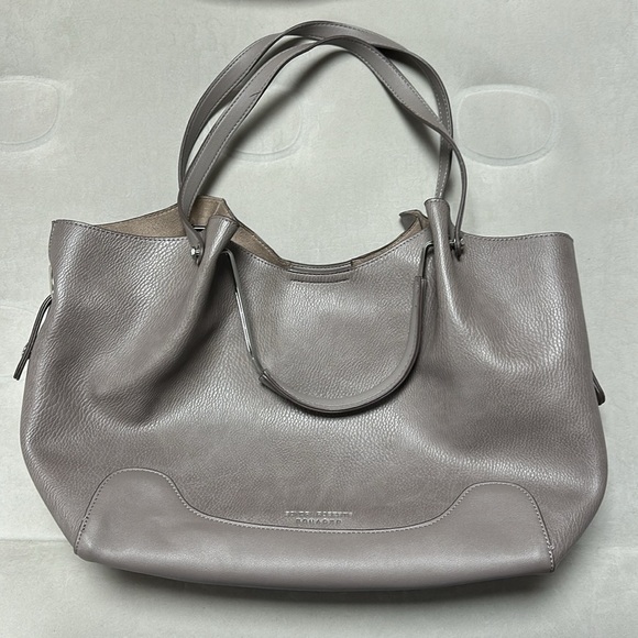 SONDRA ROBERTS Squared Gray Vegan Leather Double Handle Large Hobo Shoulder Bag - Picture 1 of 11